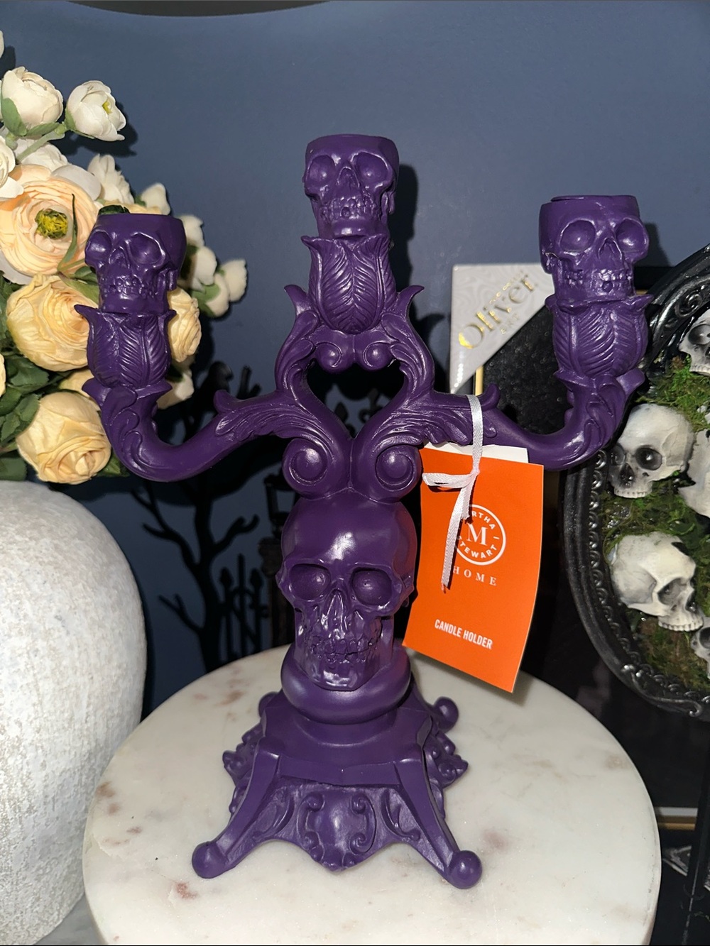 Martha Stewart Purple Skull Three-Arm Candelabra Candle Holder